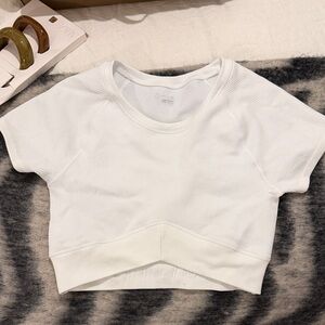 Aerie White Ribbed Short Sleeve Tee